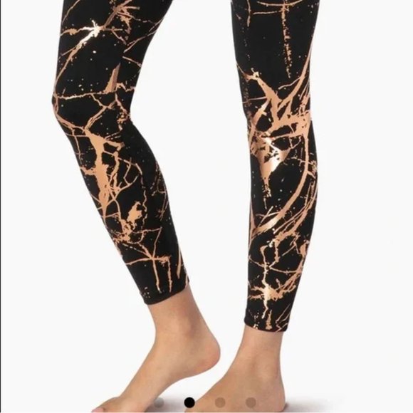 Beyond Yoga Lost Your Marbles High Waist Midi Legging XS Black & Rose Gold/Coppe - Picture 2 of 4